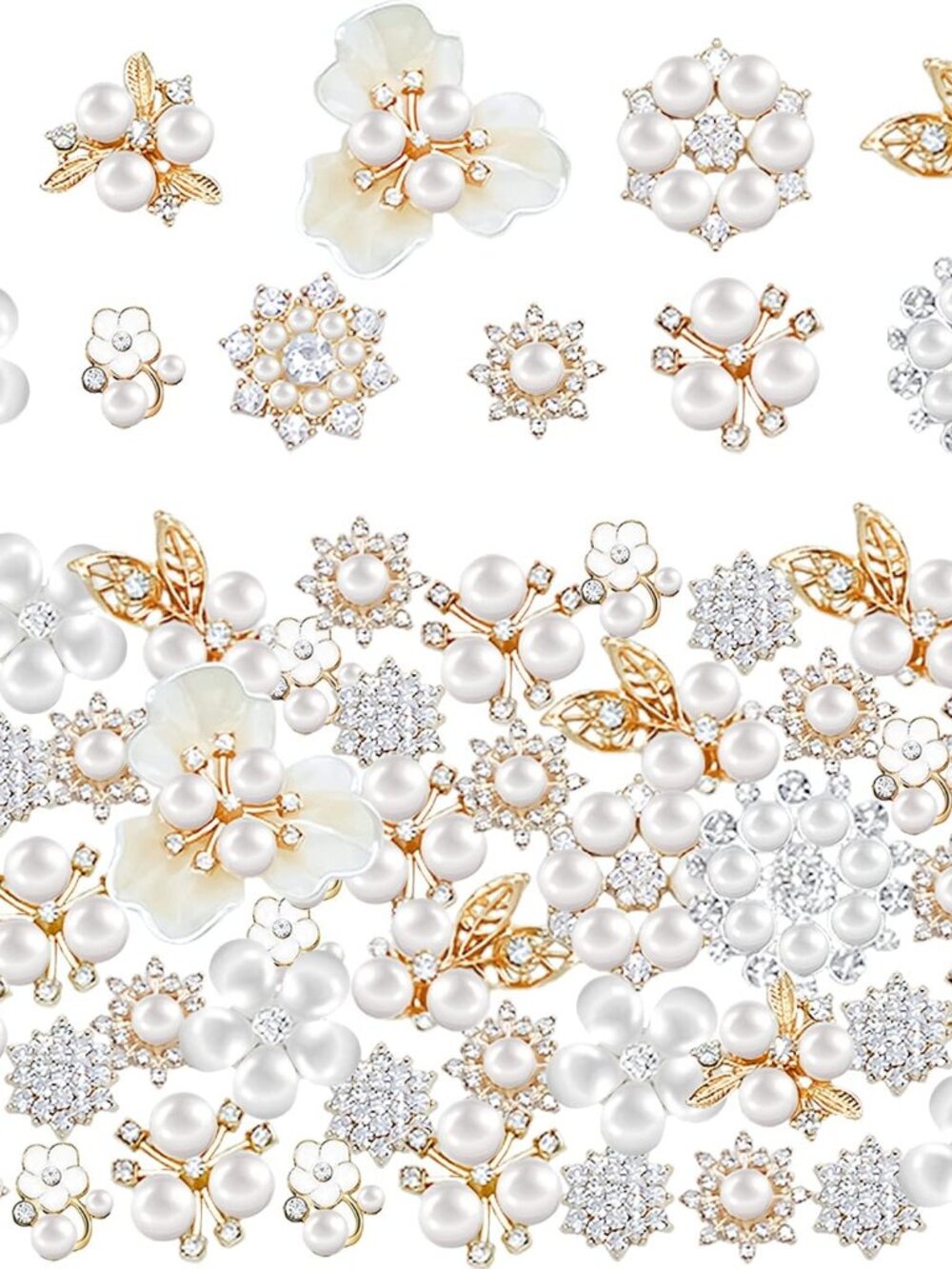 60 Pieces Rhinestone Buttons,Faux Pearl Embellishments Buttons,Flat Back Flower